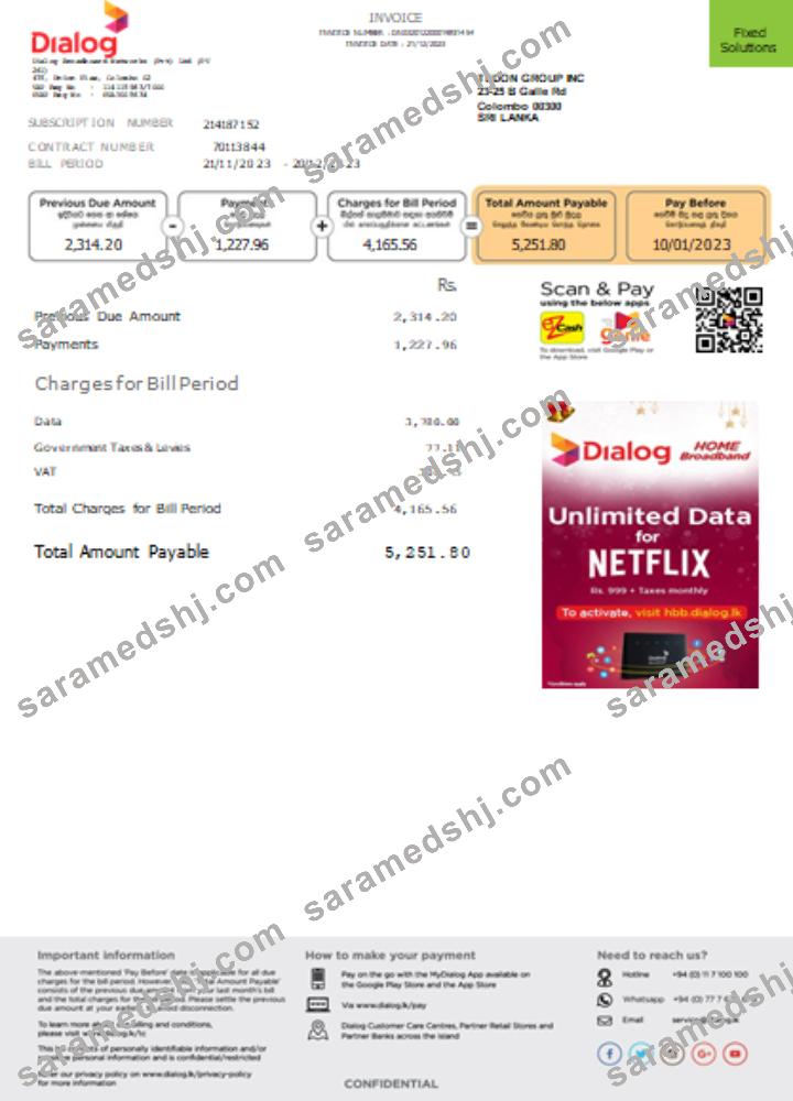 Dialog utility business bill,  page 1, SCR